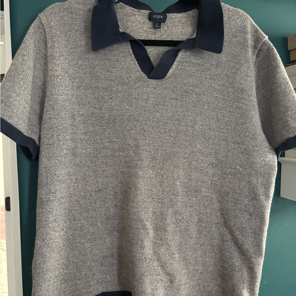 J. Crew Navy and Gray Textured Polo